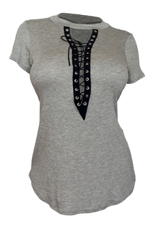 Women's Lace Up Mock Neck Top Gray 1761