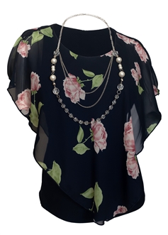 Plus Size Layered Poncho Top Floral Print Navy 18219