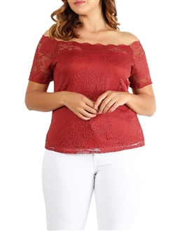 Plus Size Off the Shoulder Lace Top Rust