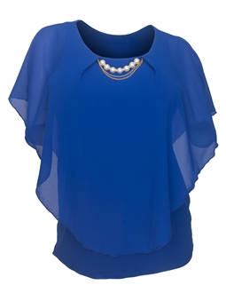 Plus Size Layered Poncho Top Pearl Pendant Royal Blue 18927