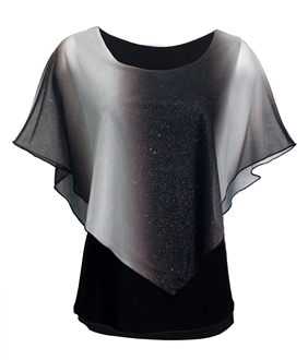 Plus Size Layered Poncho Top with Glitter Detail Gray