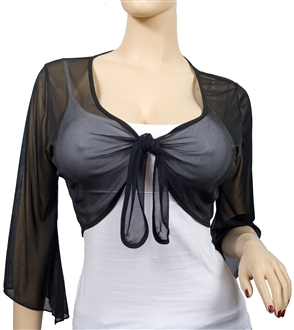 Plus Size MidNight Black Sheer Front Tie Bolero Shrug Top