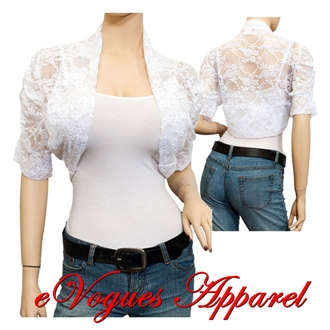 Jr Plus Size Floral Lace Bolero Shrug White