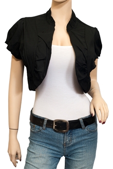 Jr Plus size Cotton Open Front Cropped Bolero Shrug Black