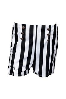 Plus size Silver Button Detail Stripe Print Short Black