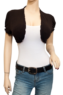 Jr Plus size Ruffled Trim Open Front Cropped Bolero Shrug Brown