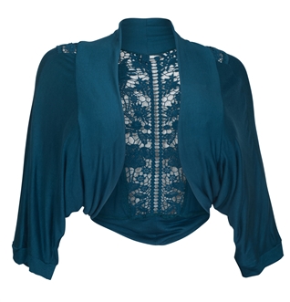 Plus Size Floral Laced Back Cropped Bolero Shrug Teal