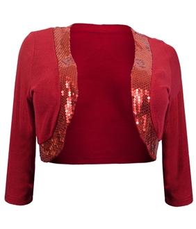 Womens' Sequin Trim 3/4 Sleeve Cropped Bolero Shrug Red