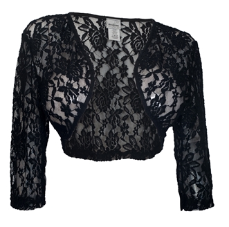 Women's Open Front Sheer Lace Bolero Shrug Black