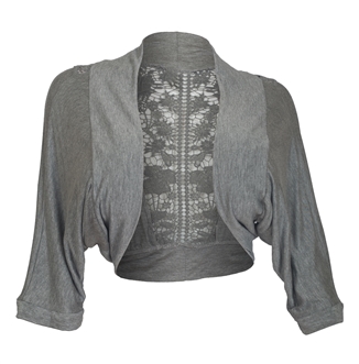 Plus Size Floral Laced Back Cropped Bolero Shrug Gray