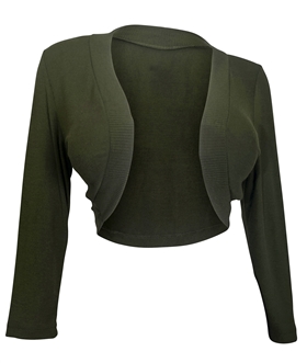 Plus Size 3/4 Sleeve Cropped Bolero Shrug Olive Green