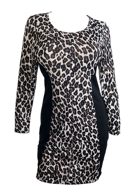 Plus size Animal Print Color Block Dress Black | eVogues Apparel