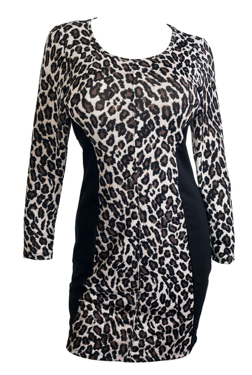 Plus size Animal Print Color Block Dress Black | eVogues Apparel