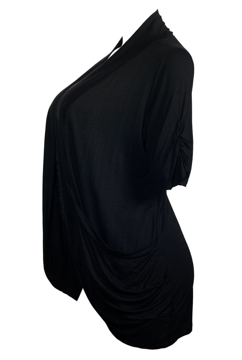 Plus Size Open Front Shawl Collar Cardigan Black | eVogues Apparel