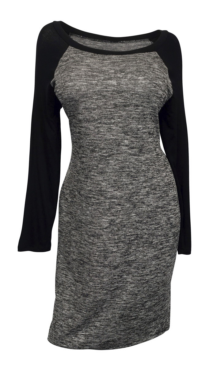 Plus size Long Sleeve Scoop Neck Shirt Dress Gray eVogues Apparel