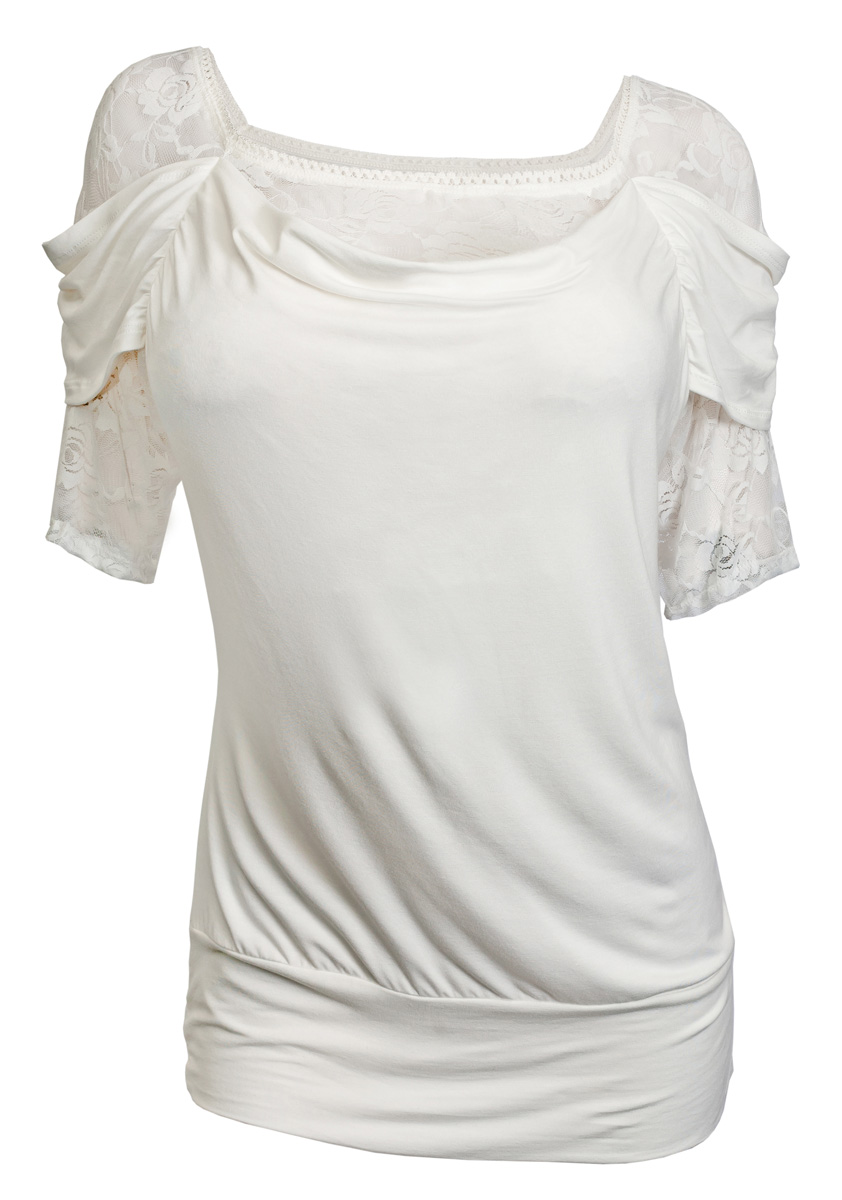 Plus size Floral Lace Half Sleeve Top Ivory | eVogues Apparel