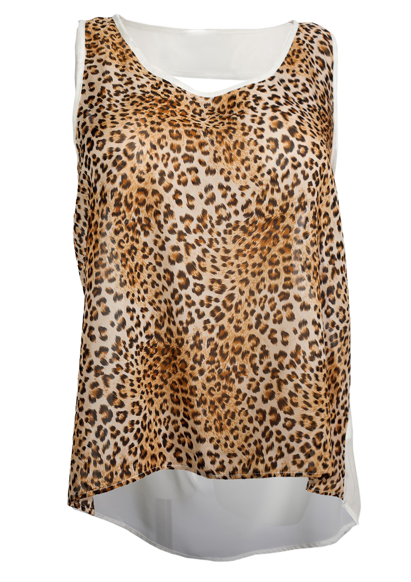 Plus Size Open Back Sheer High Low Top Animal Print | eVogues Apparel
