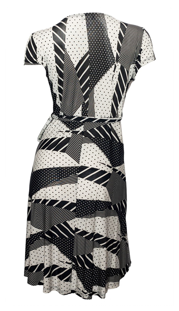 Plus size Polka Dot Abstract Print Deep V Dress Black | eVogues Apparel