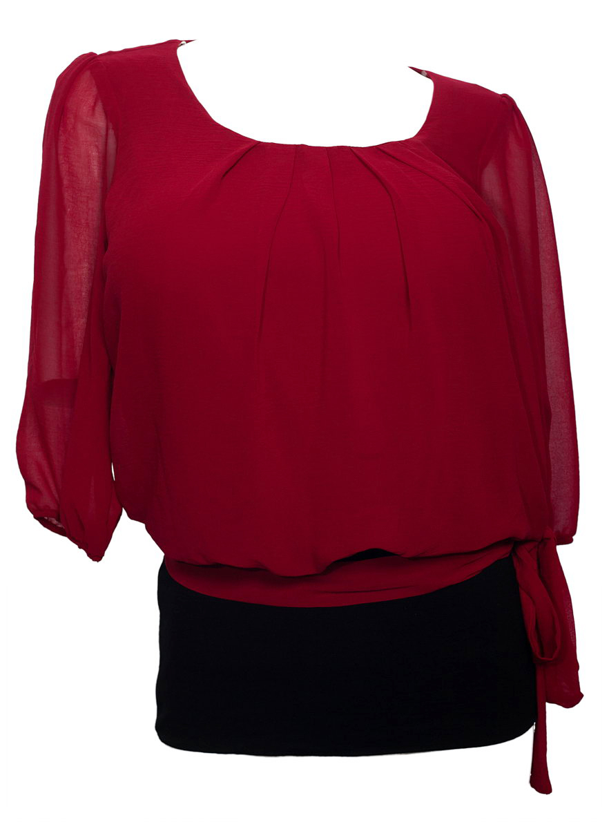 Plus Size Sheer Chiffon Scoop Neck Blouse Red Evogues Apparel