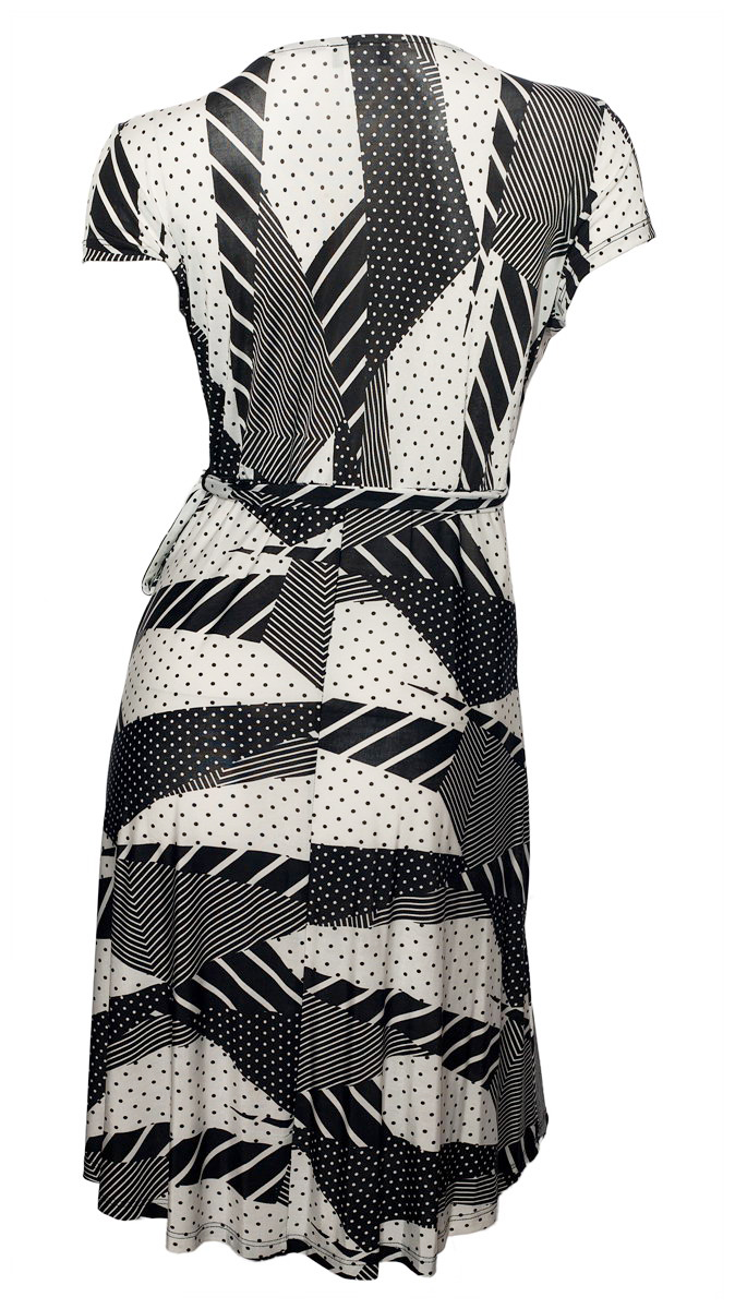 Plus size Polka Dot Abstract Print Deep V Dress Black | eVogues Apparel