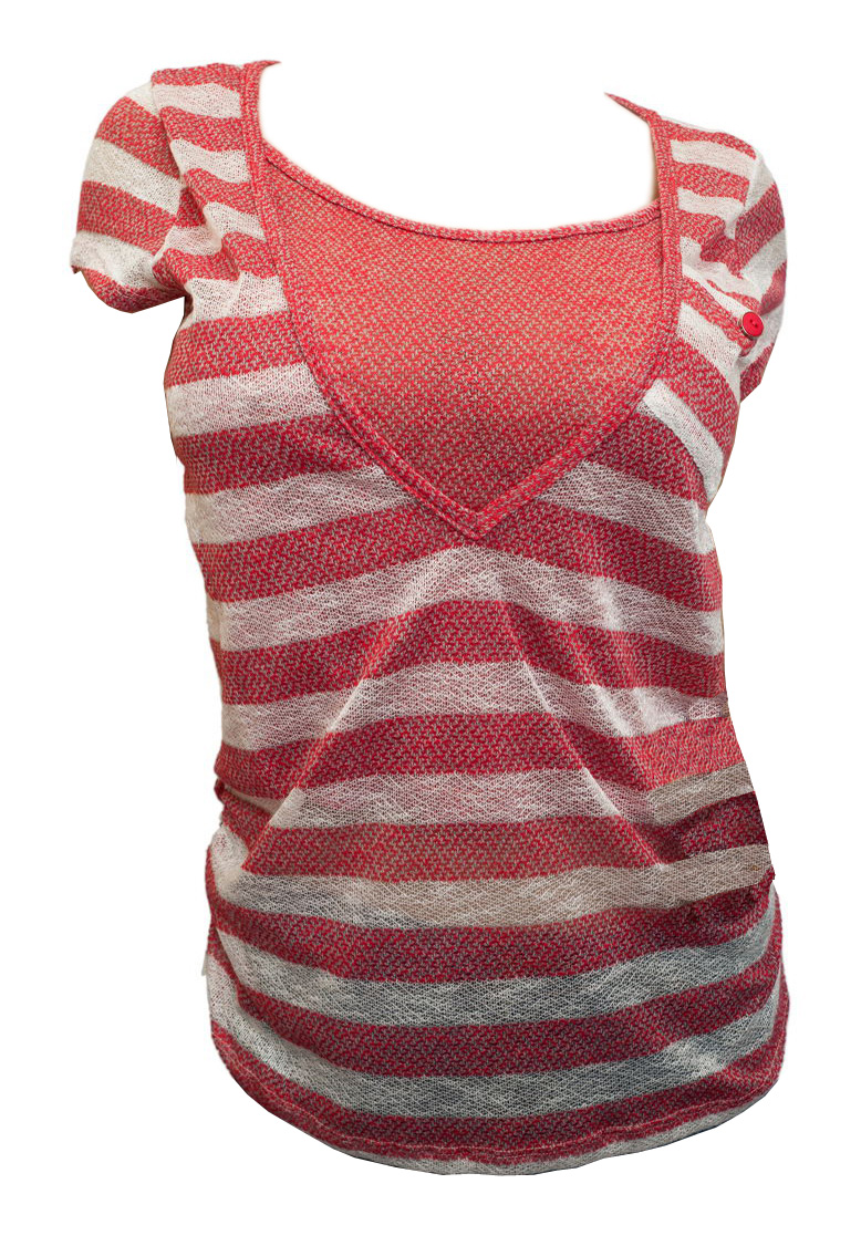 Jr Plus Size Striped Sheer Knit Top Red | eVogues Apparel