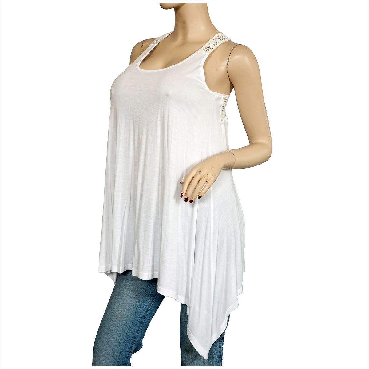 Laced Back White Sleeveless Plus Size Tunic Top Evogues Apparel