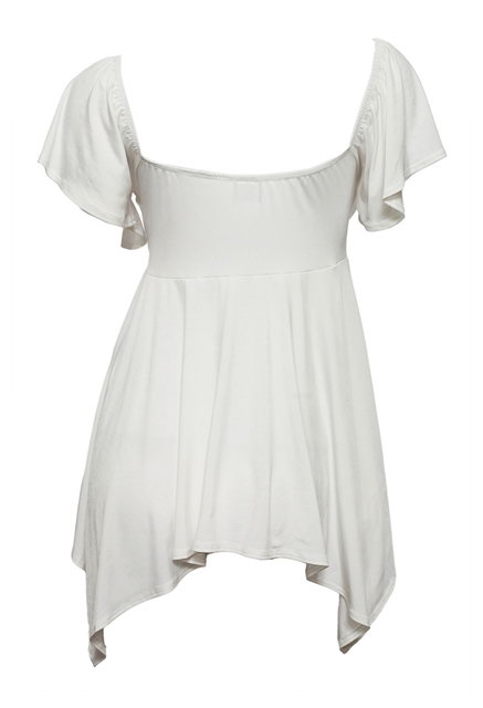 Plus size Deep V-neck Asymmetric Slimming Top Off White | eVogues Apparel