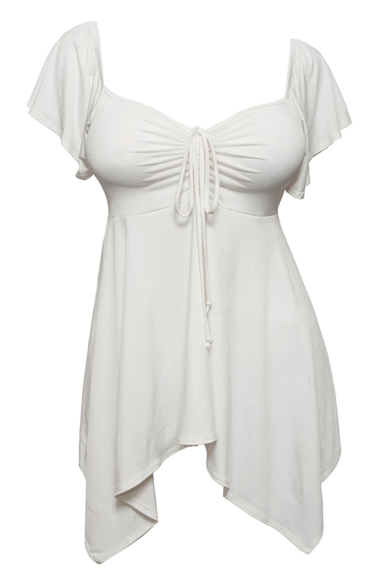 Plus size Deep V-neck Asymmetric Slimming Top Off White | eVogues Apparel