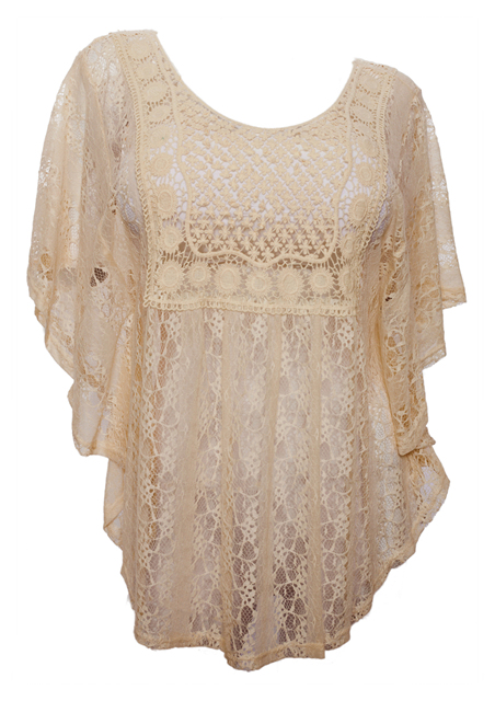 Plus Size Sheer Crochet Lace Poncho Top Ivory | eVogues Apparel