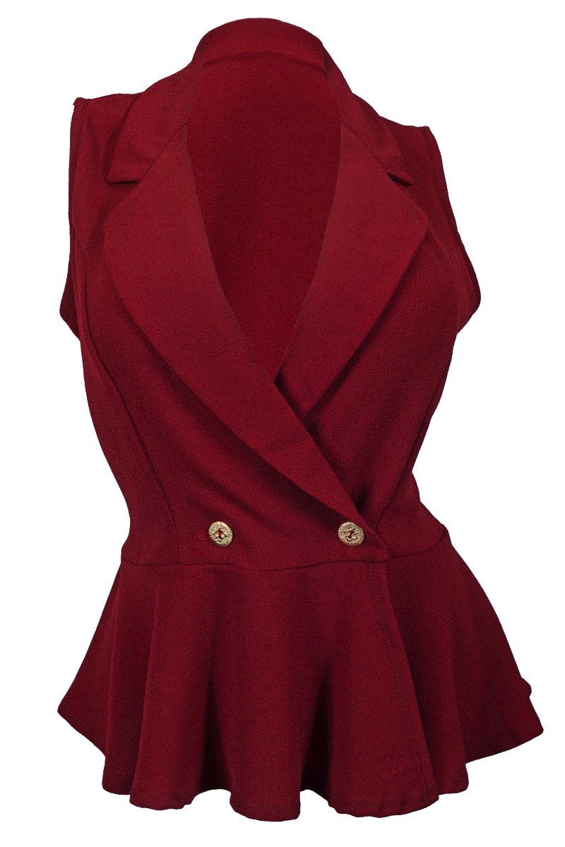 Plus size Spread Collar Sleeveless Vest Top Burgundy | eVogues Apparel