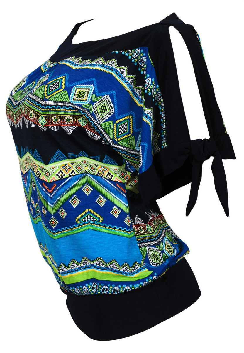 Plus size Off Shoulder Tribal Print Top Teal | eVogues Apparel