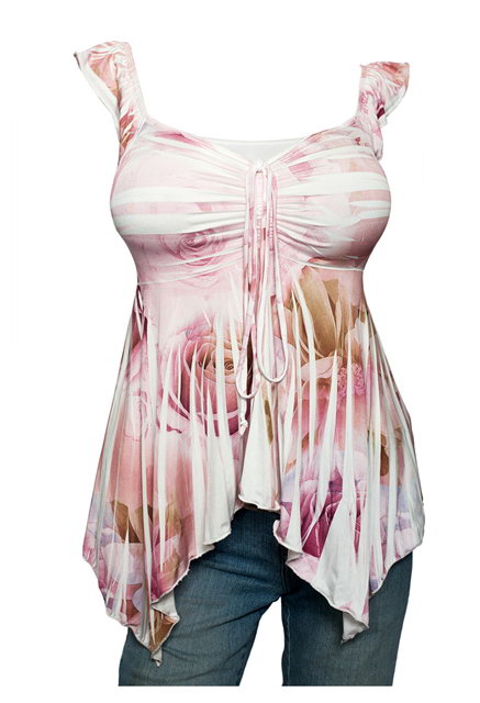 Plus size Slimming Floral Sublimation Print Cropped Top Pink | eVogues ...