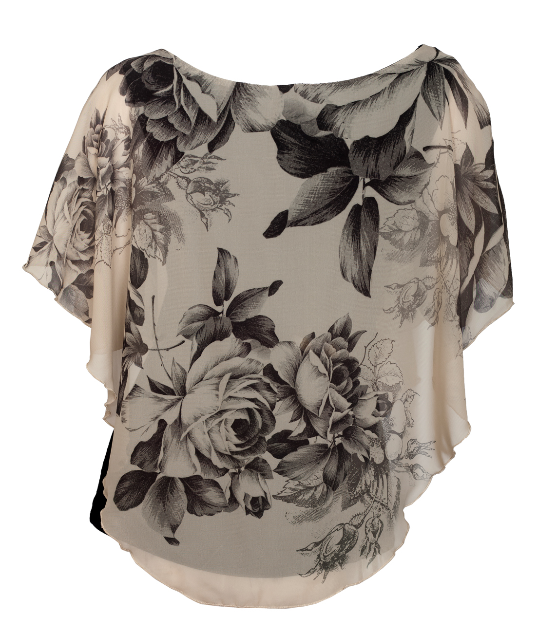 Women's Layered Poncho Top with Floral Print Taupe | eVogues Apparel