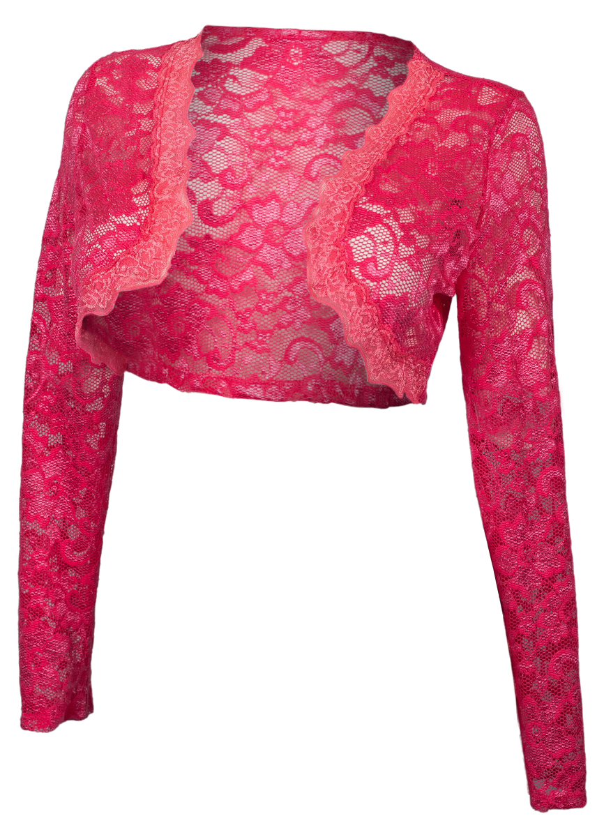 Plus Size Long Sleeve Lace Cropped Bolero Shrug Pink | eVogues Apparel