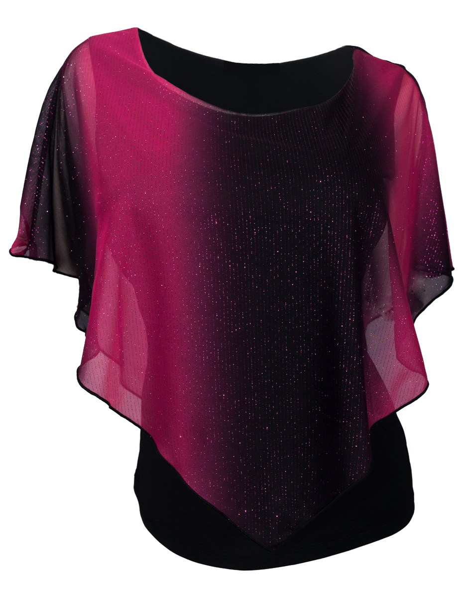 Plus Size Layered Poncho Top with Glitter Detail Fuchsia | eVogues Apparel