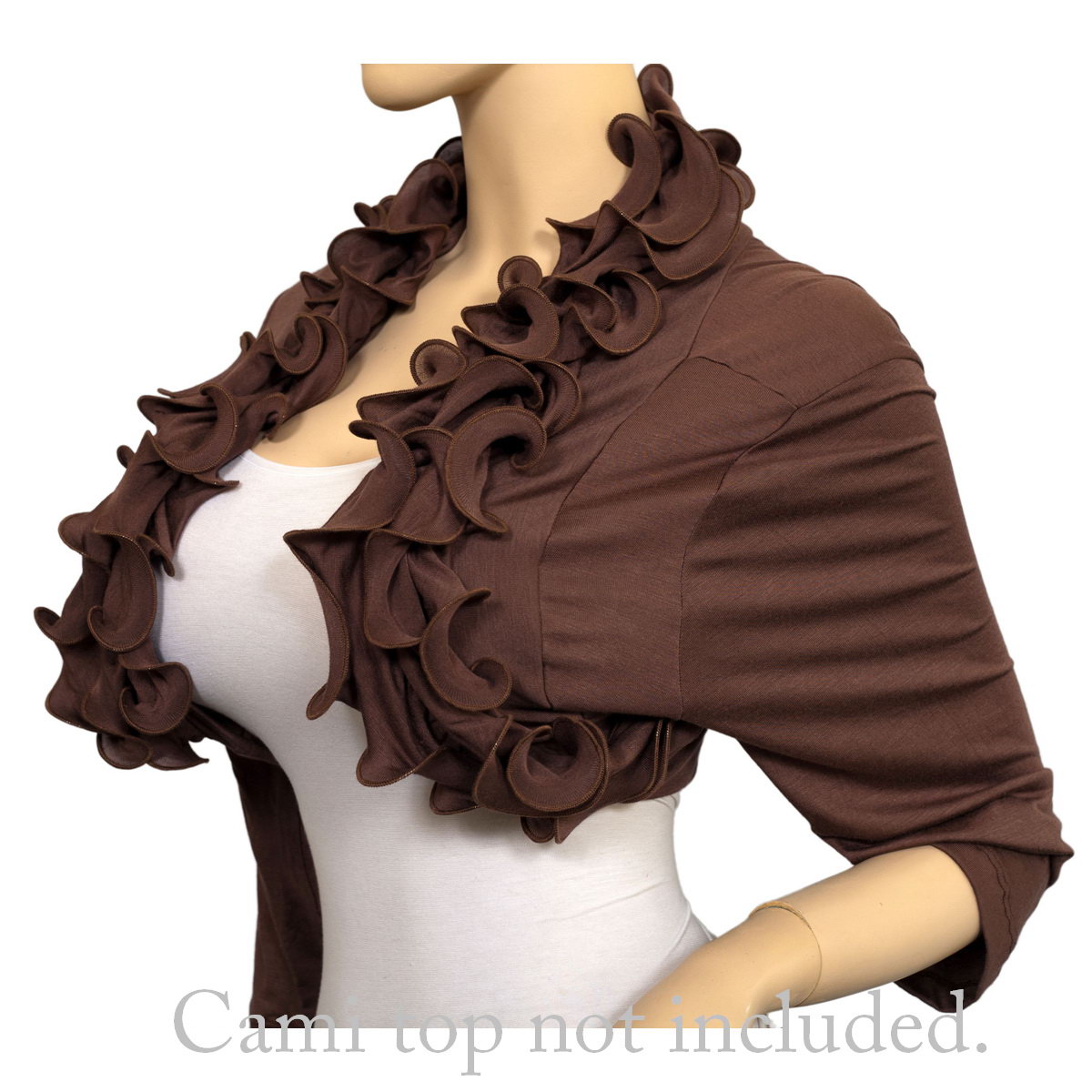 Plus Size Cropped Ruffled Shawl Shrug Bolero Mocha Evogues Apparel