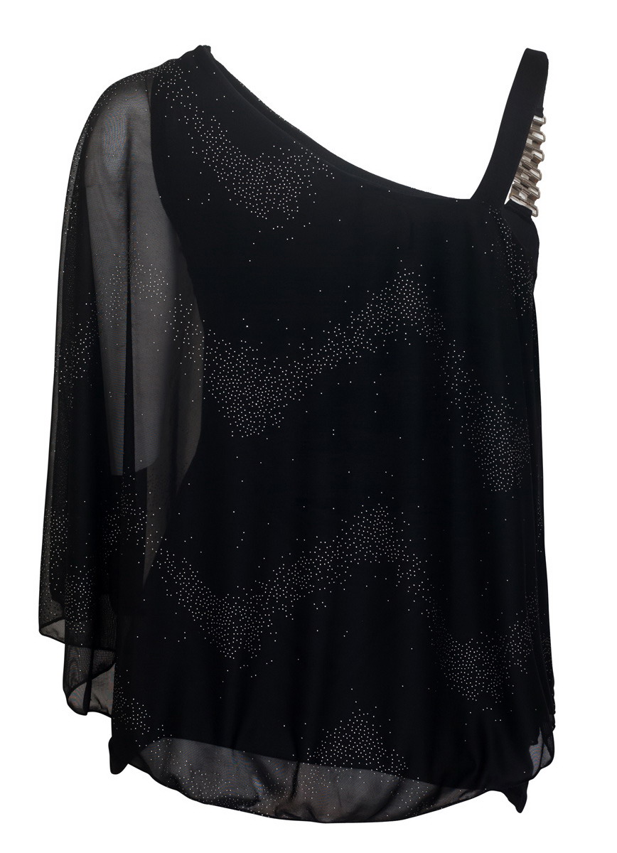 Plus Size Layered One Shoulder Top Black | eVogues Apparel