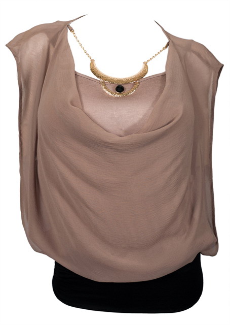 Plus Size Necklace Accented Layered Chiffon Top Taupe Evogues Apparel 2210