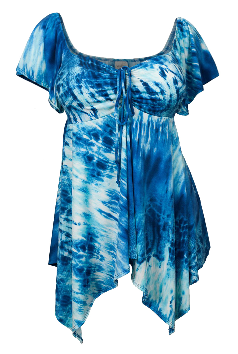 Plus size Deep V-neck Asymmetric Slimming Top Blue Sublimation Print ...