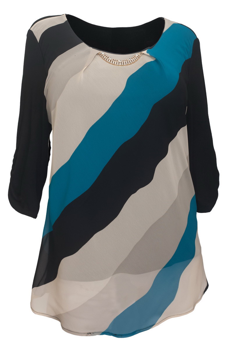 Plus Size Layered Top Teal Stripe Print | eVogues Apparel