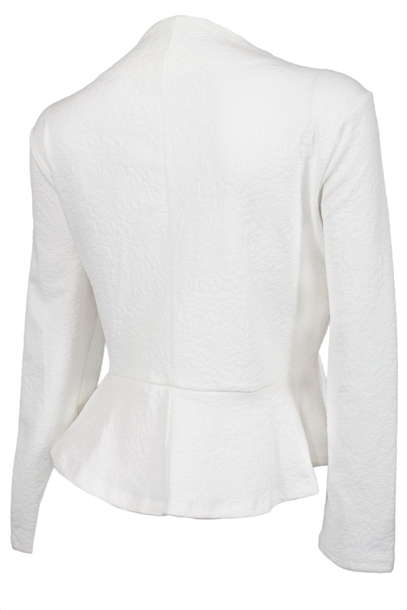 Plus size Embossed Long Sleeve Peplum Jacket White | eVogues Apparel
