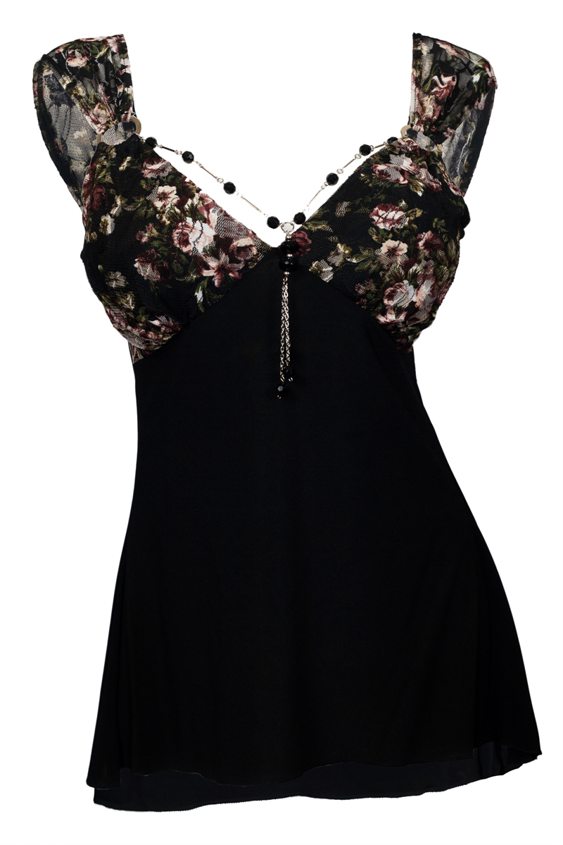 Plus Size Sexy O Ring Necklace Sleeveless Top Floral Print Evogues Apparel 5076