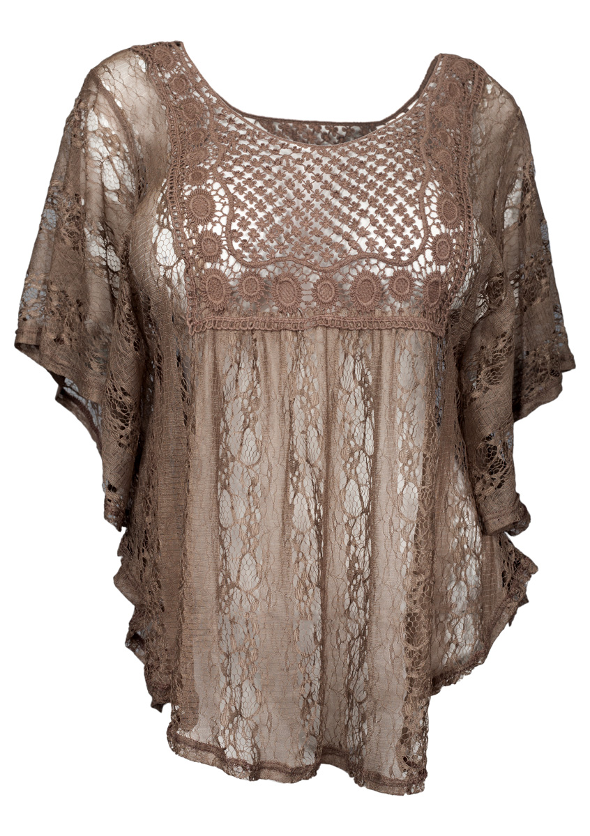 Plus Size Crochet Poncho Top Chocolate Brown | eVogues Apparel