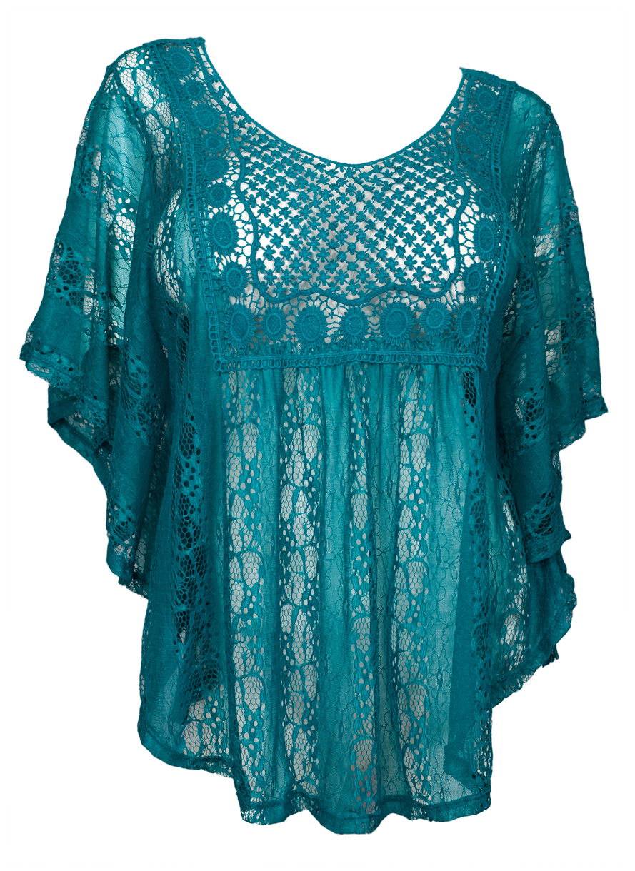 Plus Size Crochet Poncho Top Teal | eVogues Apparel