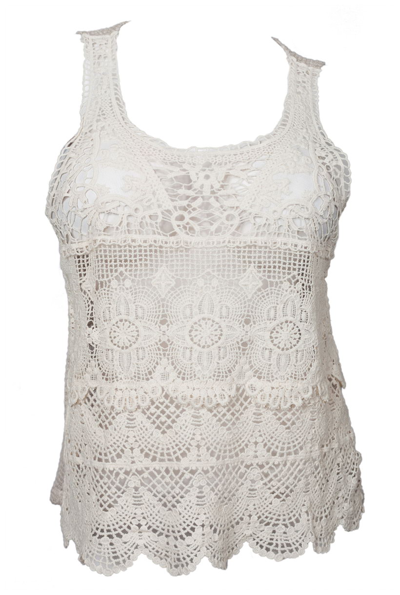 Plus Size Crochet Tank Top Ivory eVogues Apparel