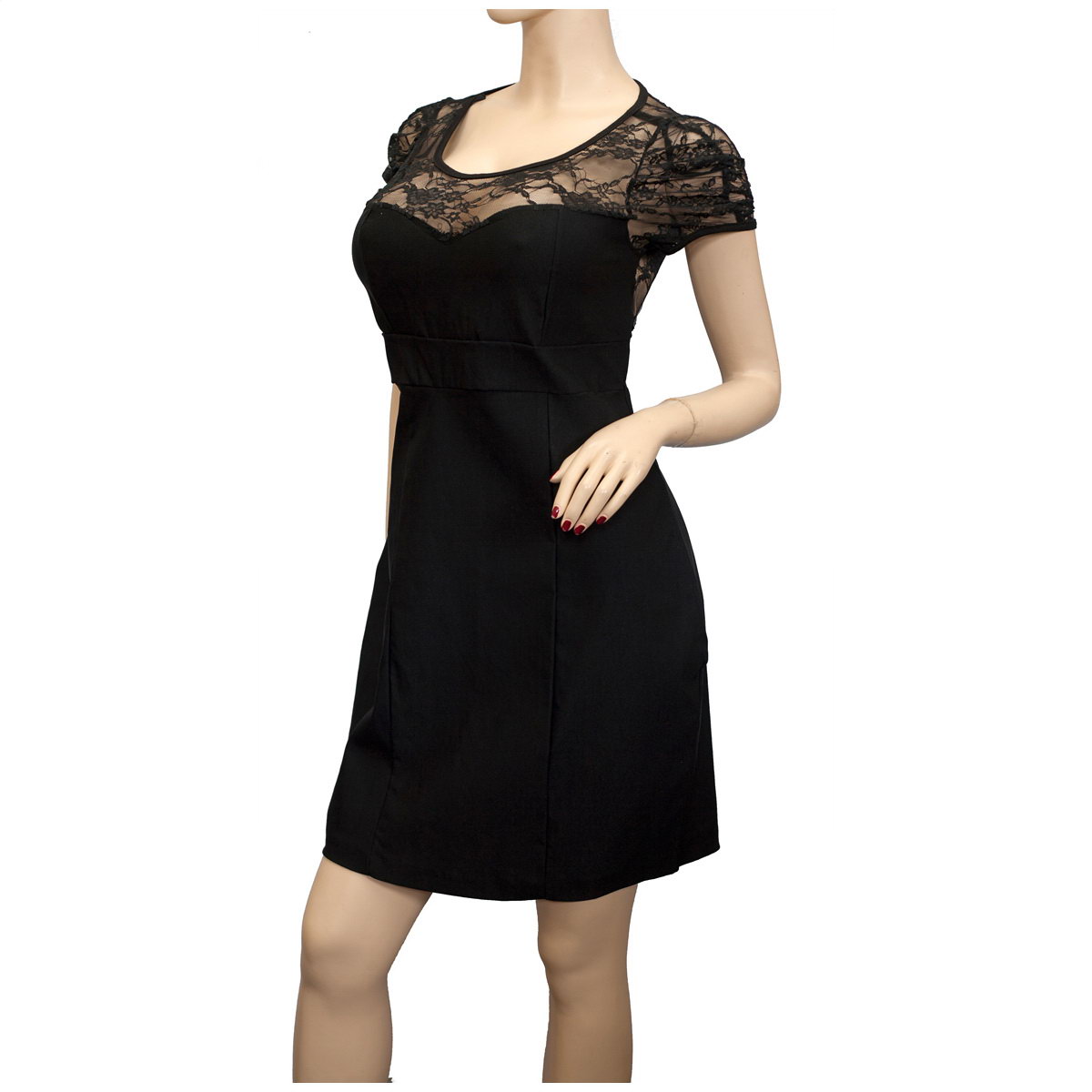 Plus Size Lace Top Black Mini Dress | eVogues Apparel