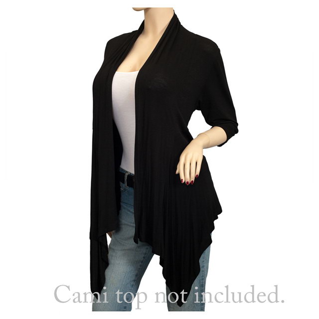 Plus Size Longline Drape Front Cardigan Black | eVogues Apparel