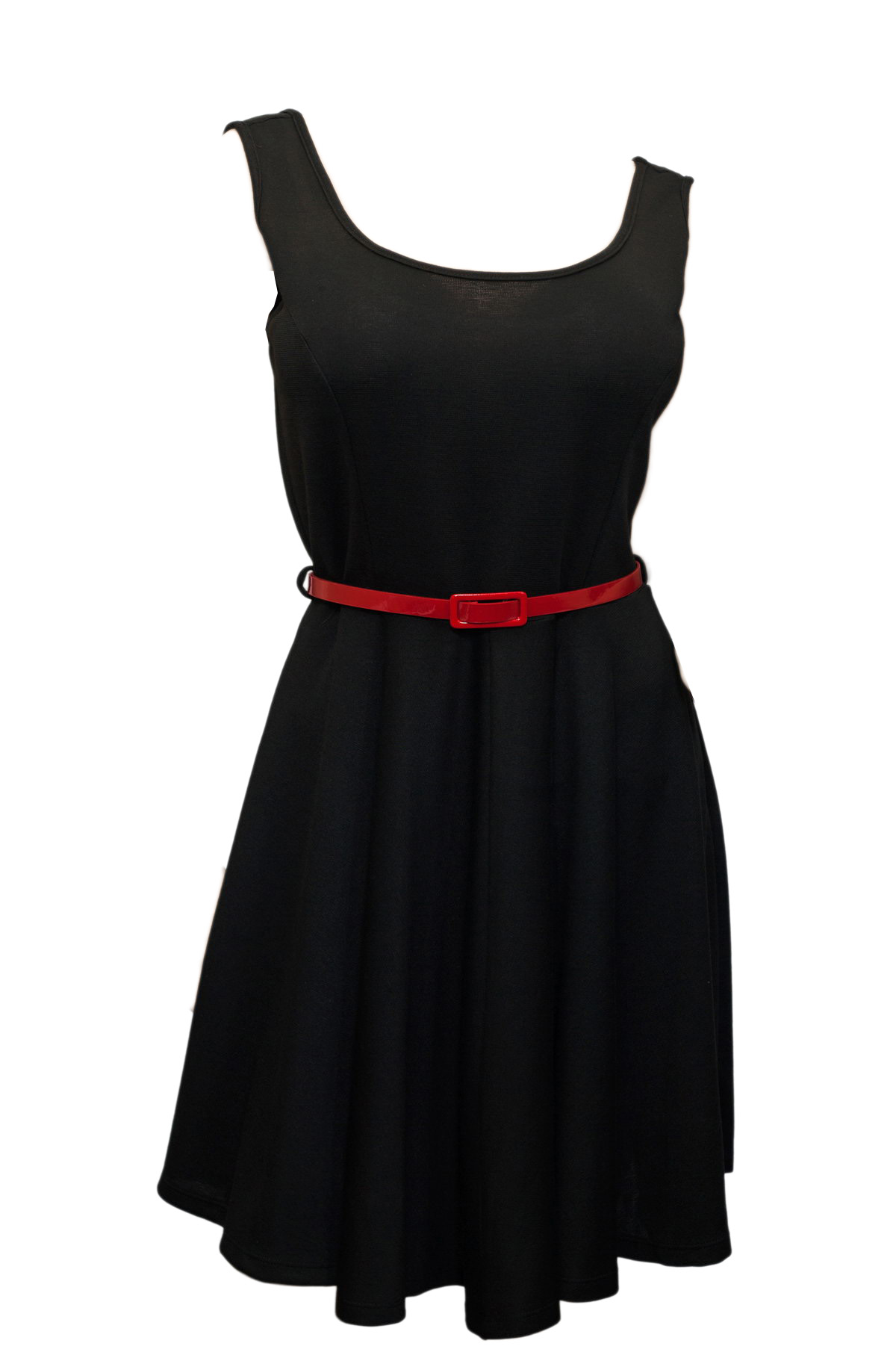 Plus size Sleeveless Knit Dress with Patent Belt Black | eVogues Apparel