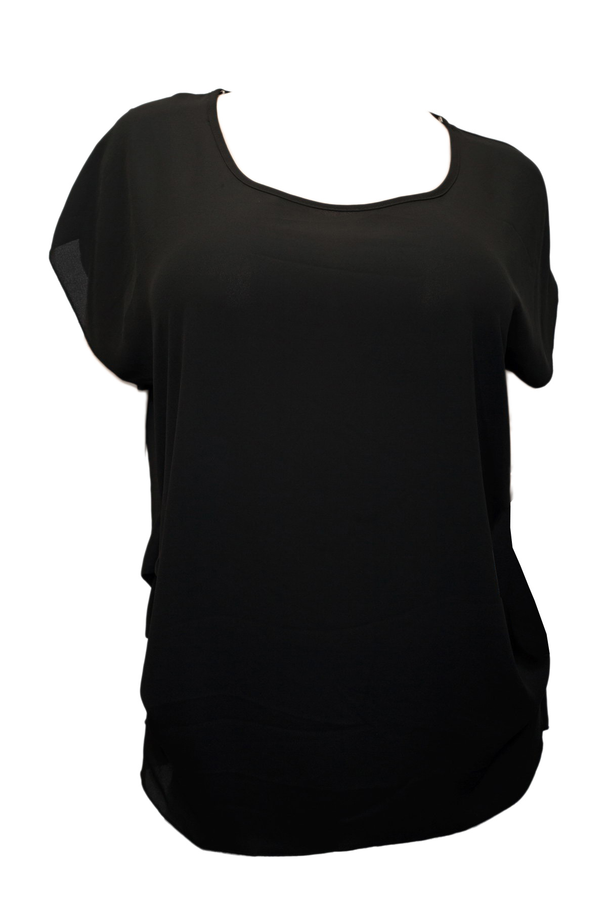 Plus Size Chiffon Split Back Scoop Neck Top Black | eVogues Apparel