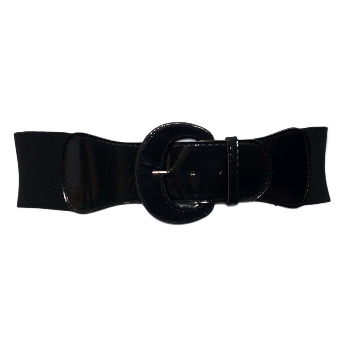 Plus Size Patent Leather Buckle Elastic Belt Black | eVogues Apparel